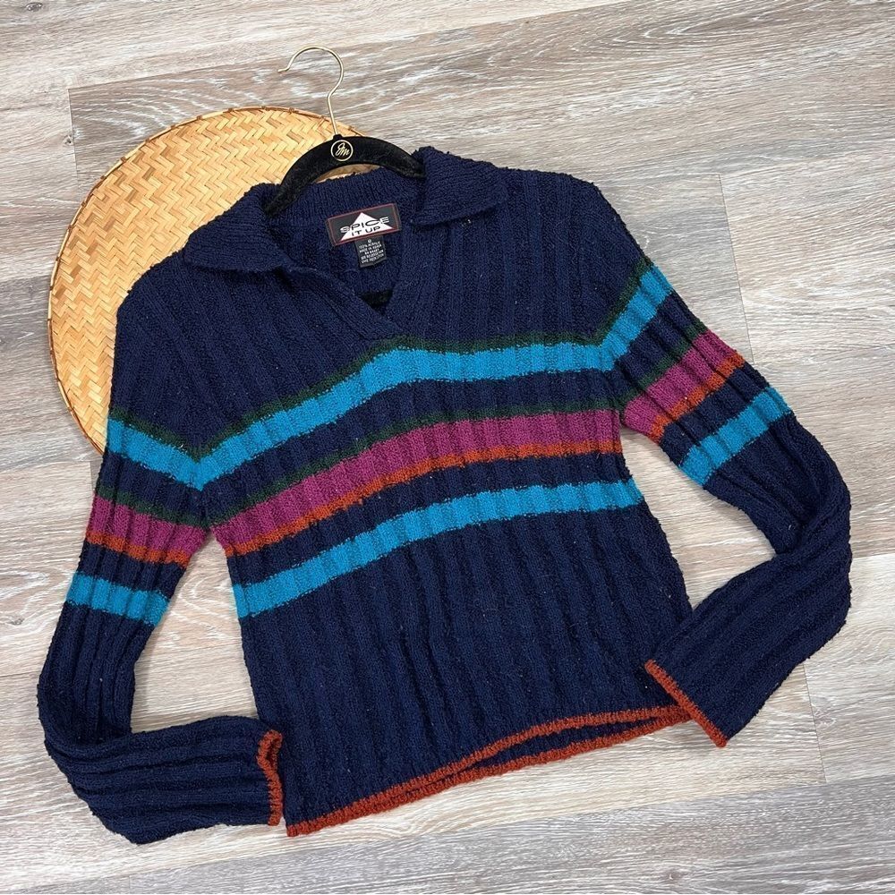 Vintage Y2K colorful striped collared sweater